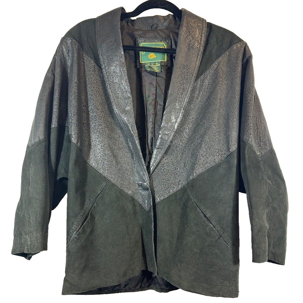 Vintage Jarrod's Leather Biker Jacket Black Womens Size M Lined Should Pads Pkts